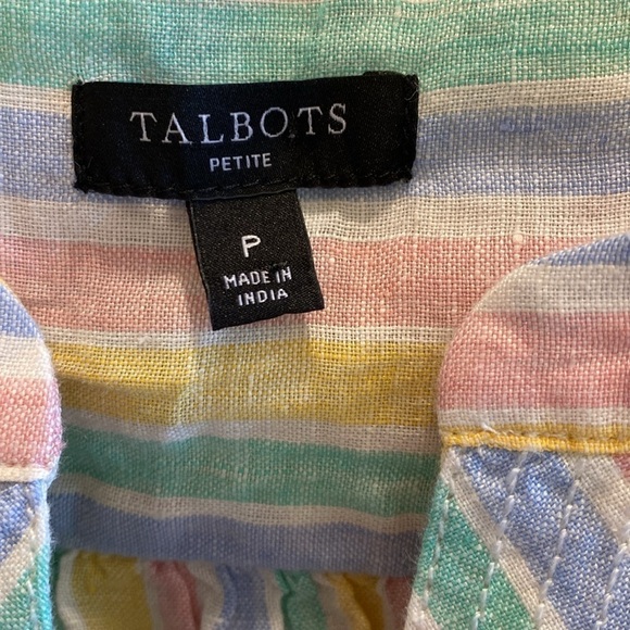 Talbots Linen crew split neck sleeveless pink blue green rainbow stripe tank P - Picture 4 of 7